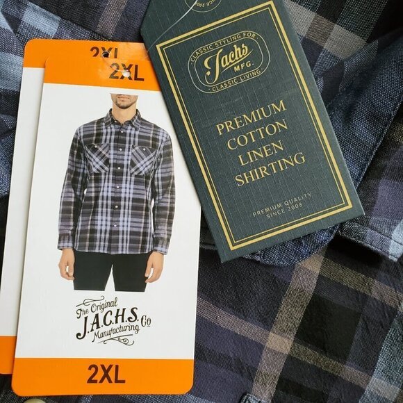 Jachs NWT Classic Plaid Cotton Linen Blend Long Sleeve Shirt 2XL - Picture 9 of 16